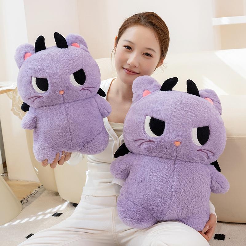 Plush Toy 2 Styles Cute Cat Doll Black Purple Pink Accents Horned Fantasy Soft Fabric Desk Decor Shelf Display Birthday Gift