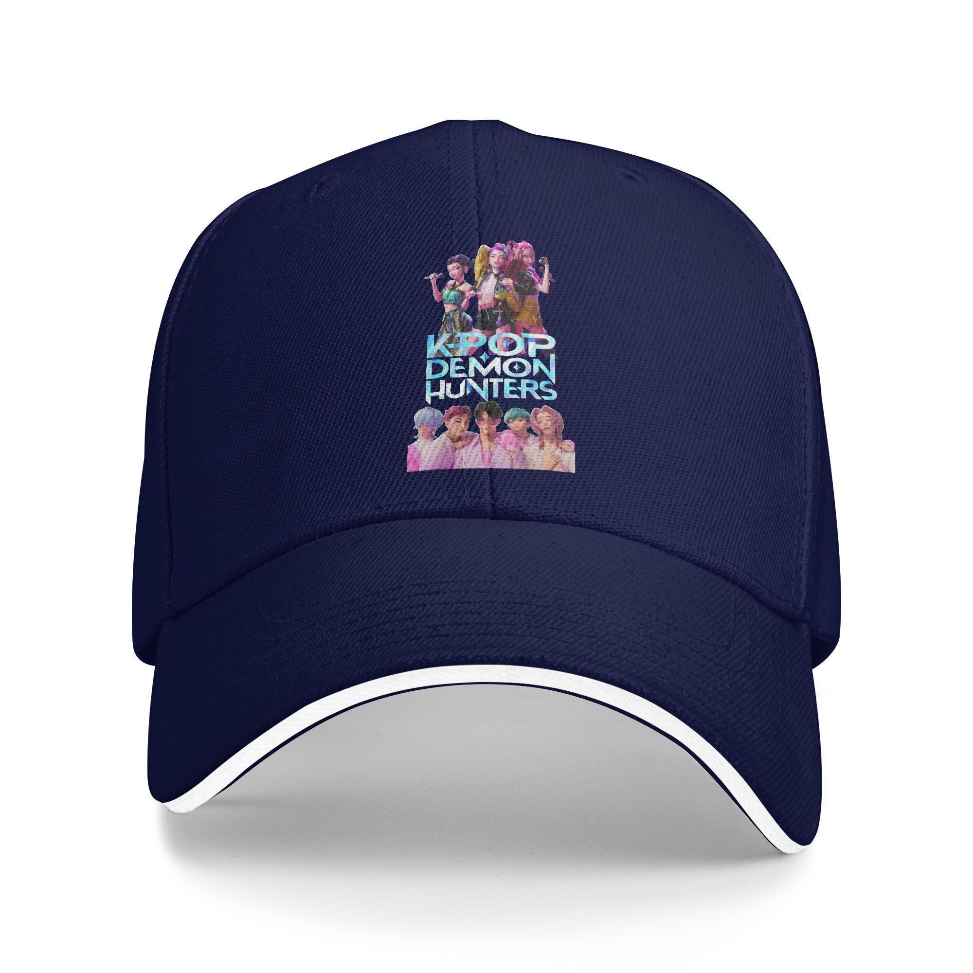 huntrix close & name Sandwich Cap Baseball Caps Kpop Demon Hunters Sandwich Hat Adjustable Polyester Sports Cap Summer Caps Adjustable& 8Y