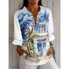 Women's Blouse Shirt Abstract Oil Painting Print Long Sleeve Casual Top