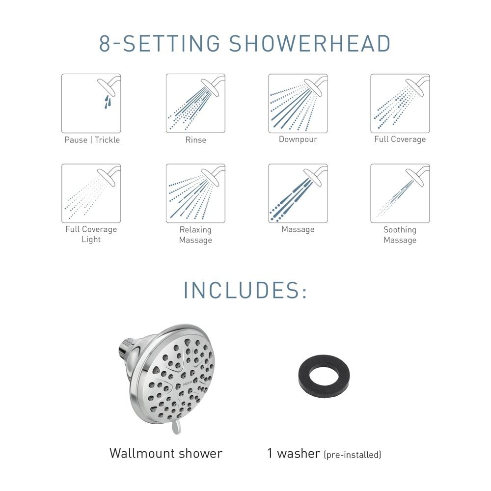 8-Spray Wall Mount Fixed Shower Head WaterSense Certified Easy Installation High Pressure Chrome Finish Bathroom Shower Fixture