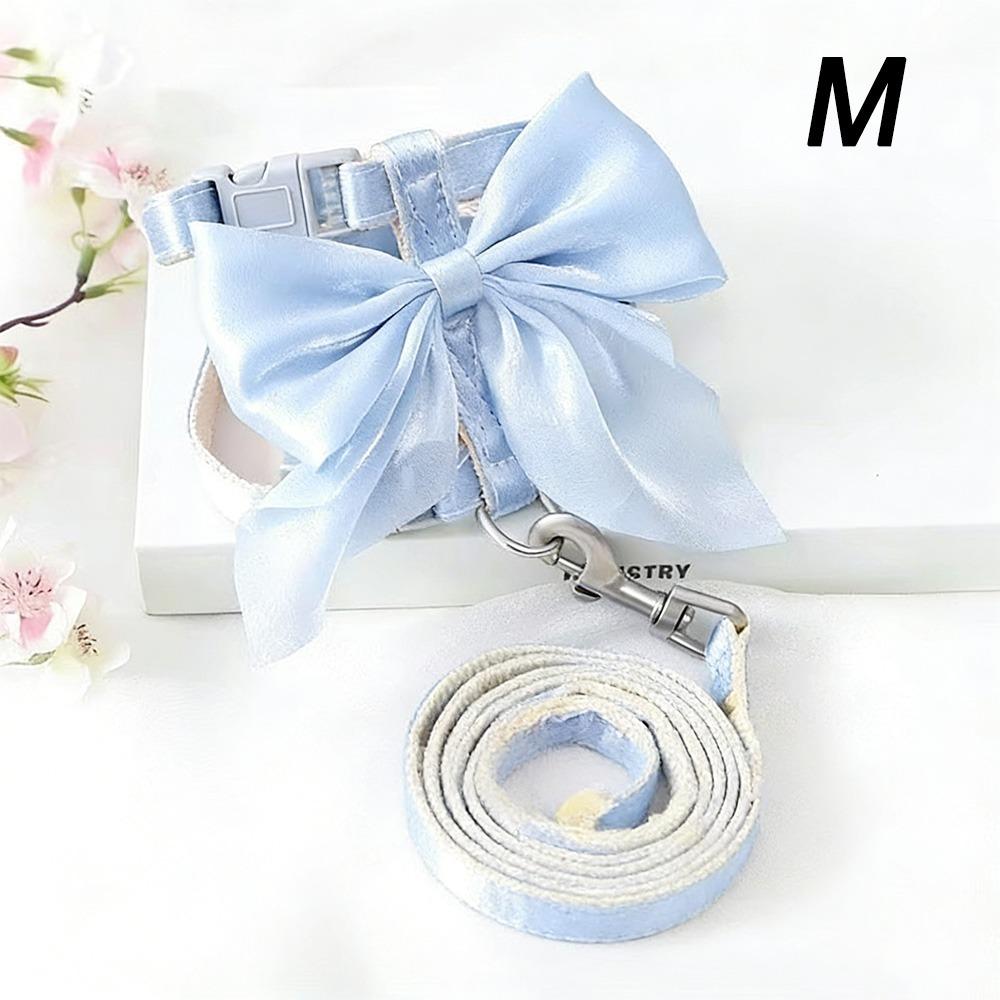 Cute Adjustable Bowknot Cat Harness Leash Escape Proof Shiny Bowknot Cat Leash Traction Rope Pet Decoration