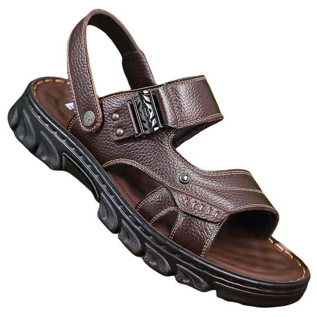 Men's 2026 Faux Leather Sandals: Dual-purpose, Non-slip, Soft Sole Flip-flops for Summer Outdoor Wear.