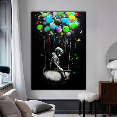 Banksy Art Palloncino per bambini Dipinto su tela Palloncino volante Poster e stampe Decorazione della stanza per la casa Wall Art Hanigng