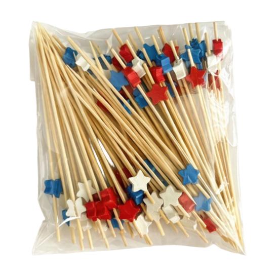 100 Pcs Bamboo Toothpicks Red White Blue Star B