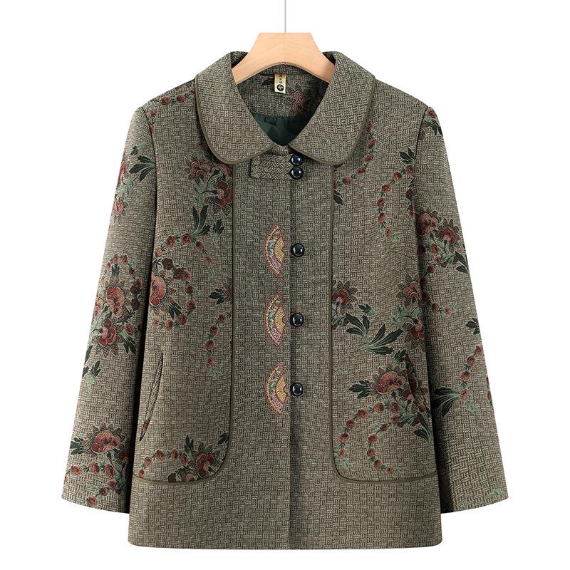 

Grandma s Embroidered Jacket: Chinese Style Cardigan for Middle-Aged and Elderly Women XL (90-109 jin) зелений