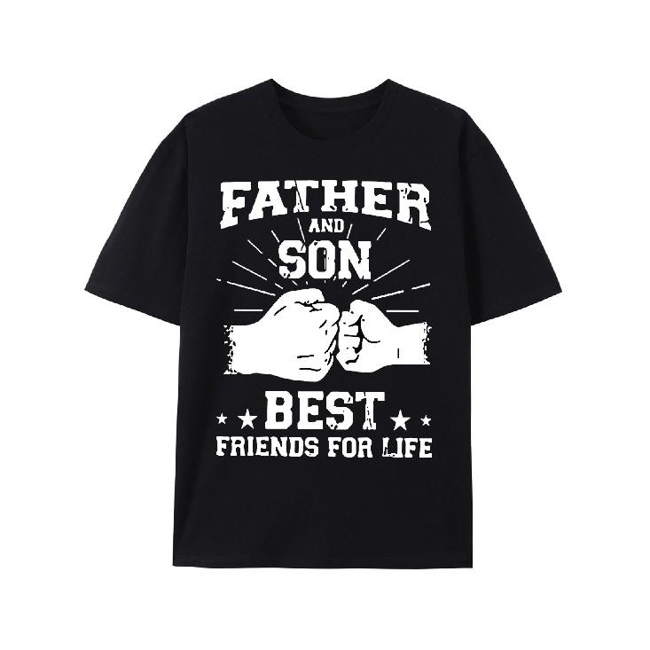 Men s Father & Son Best Friends Matching T-Shirt - 100% Cotton Crew Neck Short Sleeve Tee with Thumbs-Up Bond Design &  Father & Son  Slogan Print - S чёрный