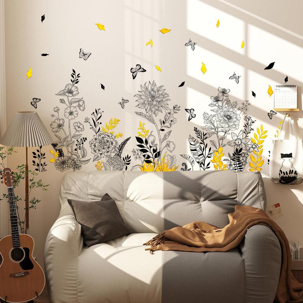 A Variety Of Hand-Painted Creative Flower Vines Butterfly Bronzing Wall Stickers Decorate Living Room Bedroom Background Self-Adhesive Wall Stickers