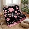 Pink Rose Floral Pattern Theme Blanket Lightweight Warm Flannel Blanket Decorative Throw Blanket for Home Decoration