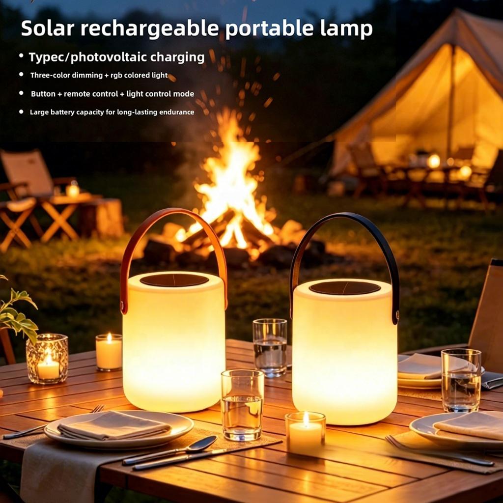 Solar-powered Rechargeable LED Touch Control Dimmable Portable Desk Lamp Small Night Light 16 Colors RGB for Outdoor Camping