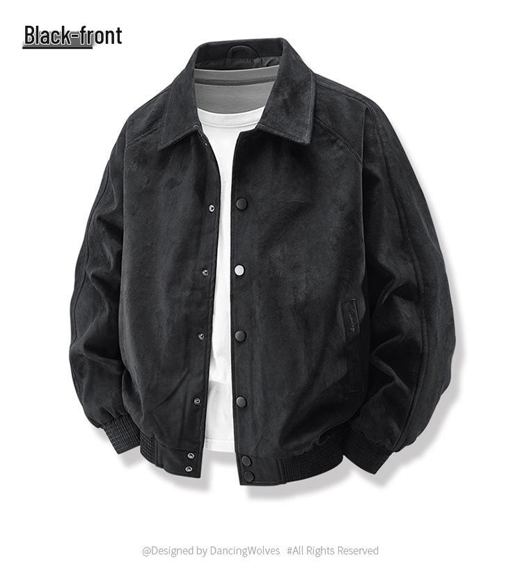 2025 Men's Suede Velvet Jacket: Elastic Lapel, Casual, Comfortable, Fashionable, Versatile for Spring and Autumn