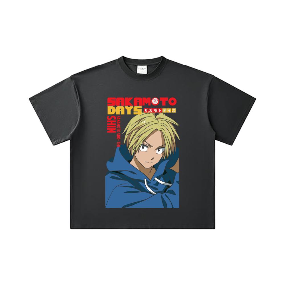 260 GSM Double Yarn 32 Count 100% Cotton Sakamoto Days V8 Shin Print Unisex Heavy Cotton T Shirt