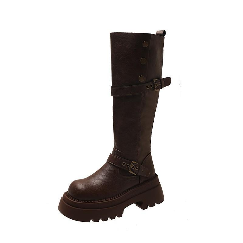 2025 Wasteland Boots Cowboys Wear Knight Boots Western Pile Thick-soled High Boots Two New Autumn and Winter Winds