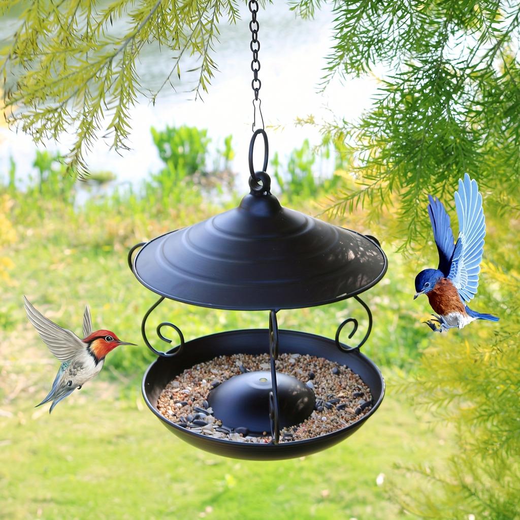 Wrought Hanging Bird Feeder for Outdoor Garden and Yard - Flower Design