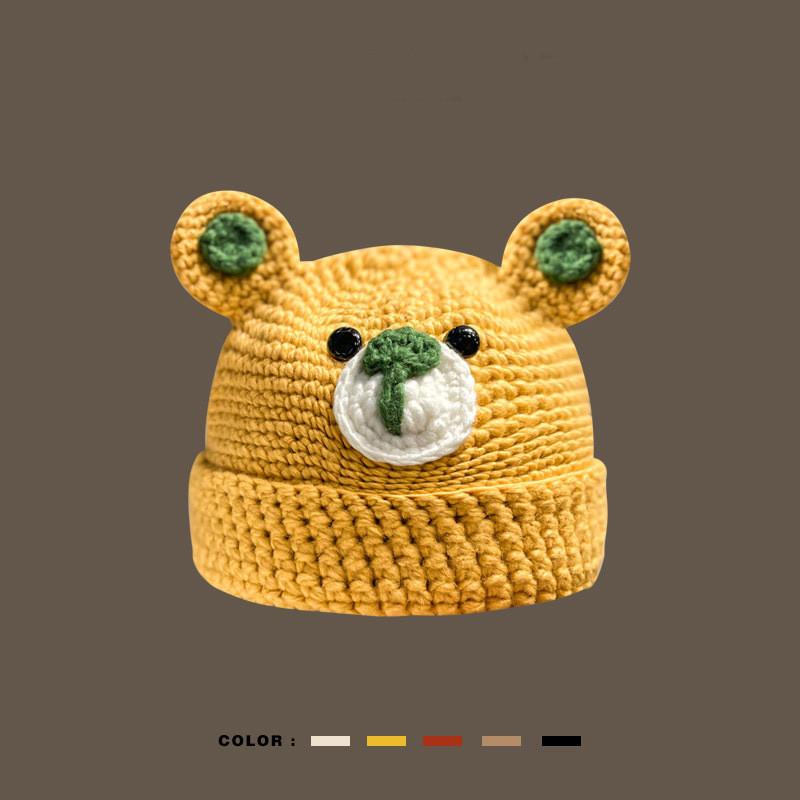 Adorable Bear Knitted Cap Women's Autumn Winter Cartoon Warm Unisex Beanie