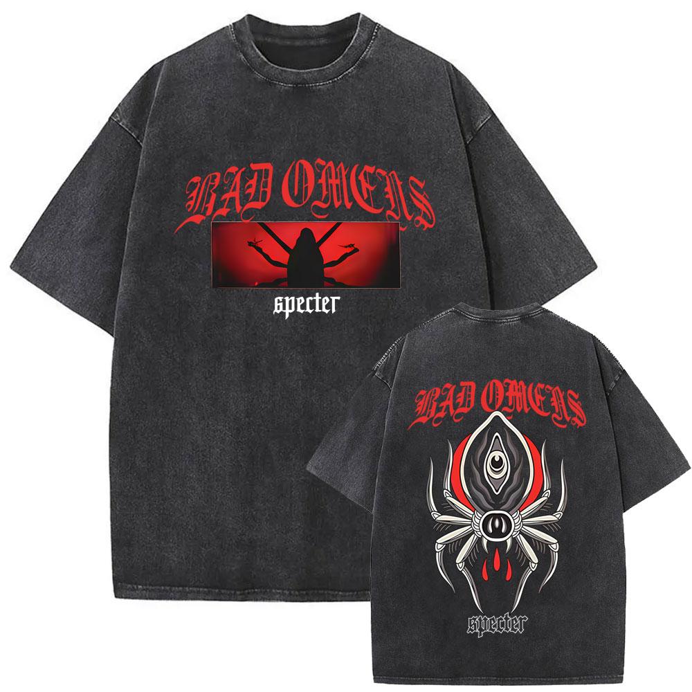 Washed Vintage Rock Band Bad Omens Specter T-shirt Spider Graphic T Shirts Men Women Casual Oversized T-shirts Men s Streetwear S разноцветный