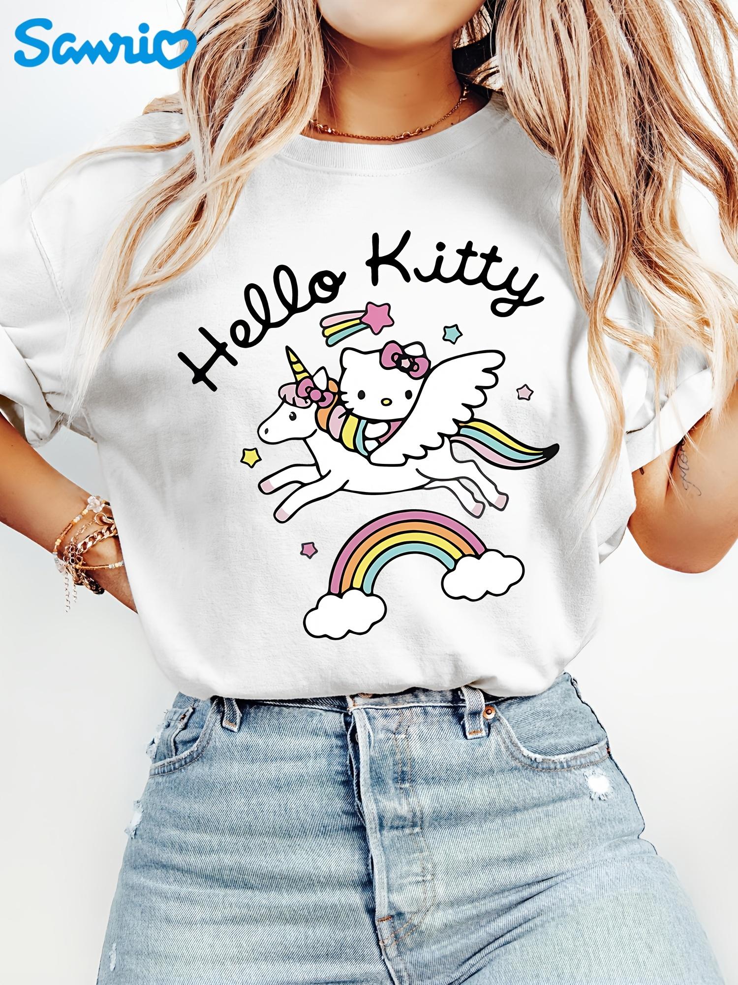 

New Sanrio Women Fashionable SpringSummer Casual Cute Round Neck Short Sleeve Printed Shirt Top Plus Size Kawaii Women Clothing S