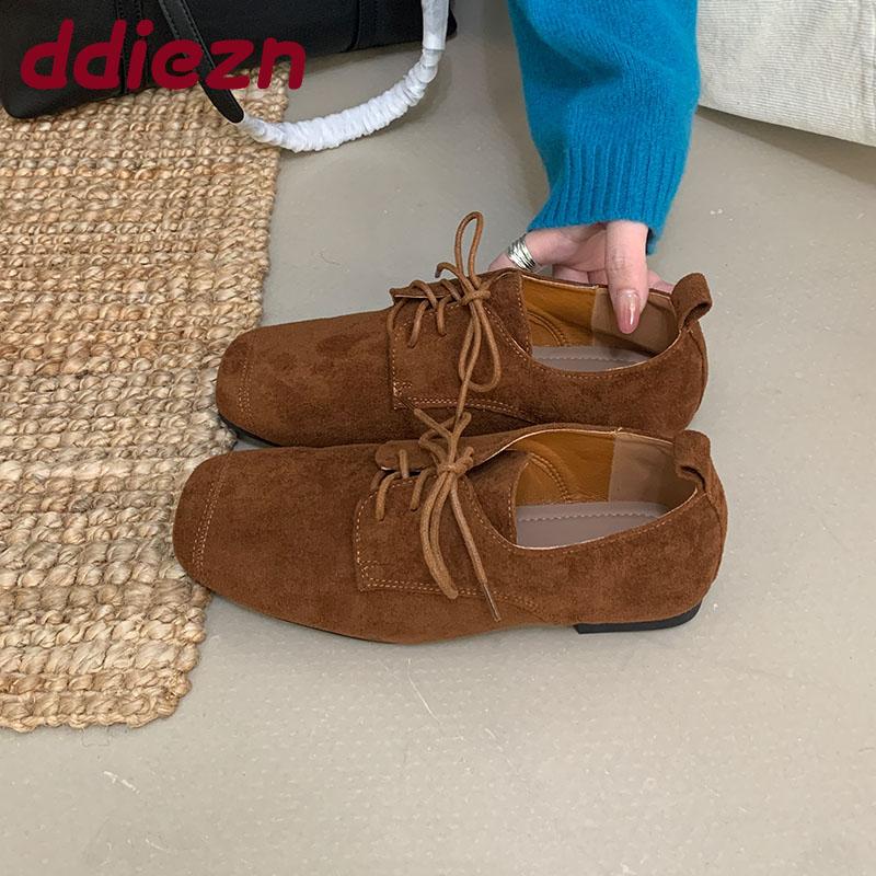 Fashion Fashion Lace Up Footwear Flats With Shoes For Ladies Casual Soft Female Square Toe Women Flats Shallow Shoes New In 2025