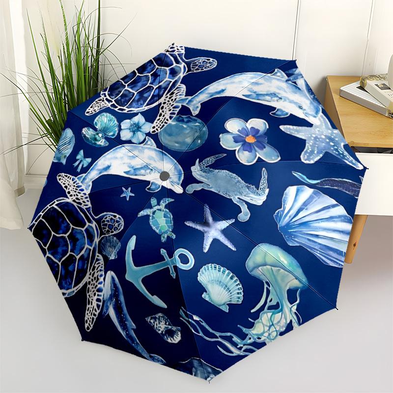 1pc Ocean Life Automatic Open/Close Umbrella, Windproof, Folding Compact Umbrella with Lightweight Design for Women/Men117
