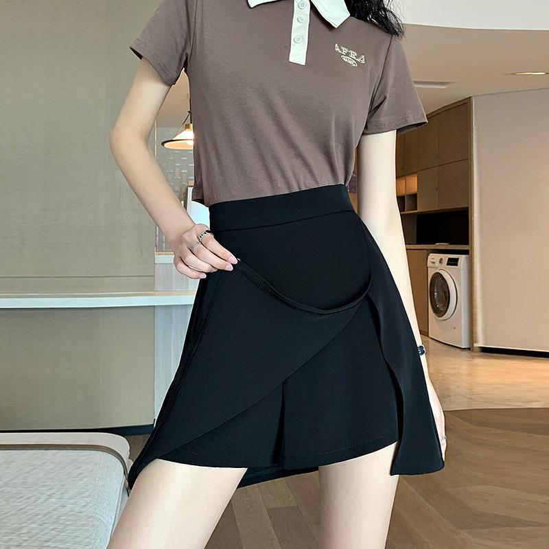 

Women s High Waist A-Line Autumn Skirt with Slit, Black, Plus Size, 2023 XL with lining чёрный