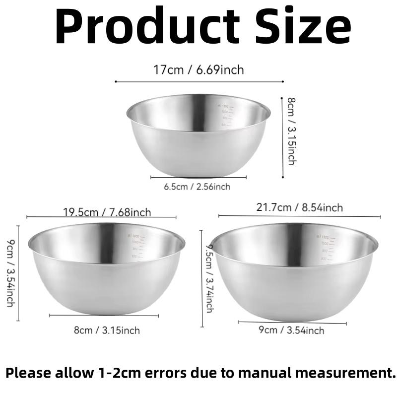 17/19/22CM Rustfritt Stål Salatskåler Egg Mel Miksebolle Frukt Grønnsak Nudelbeholder for Kjøkken Borddekning Bakeverktøy