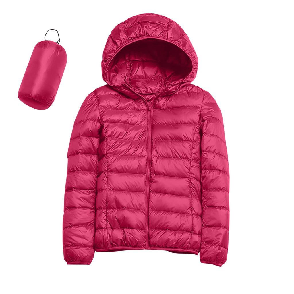 Winter New Style, Women's, Casual, Solid Color, Lightweight Waterproof Down Jacket, White Duck Down, Hooded Down Jacket, Outerwear