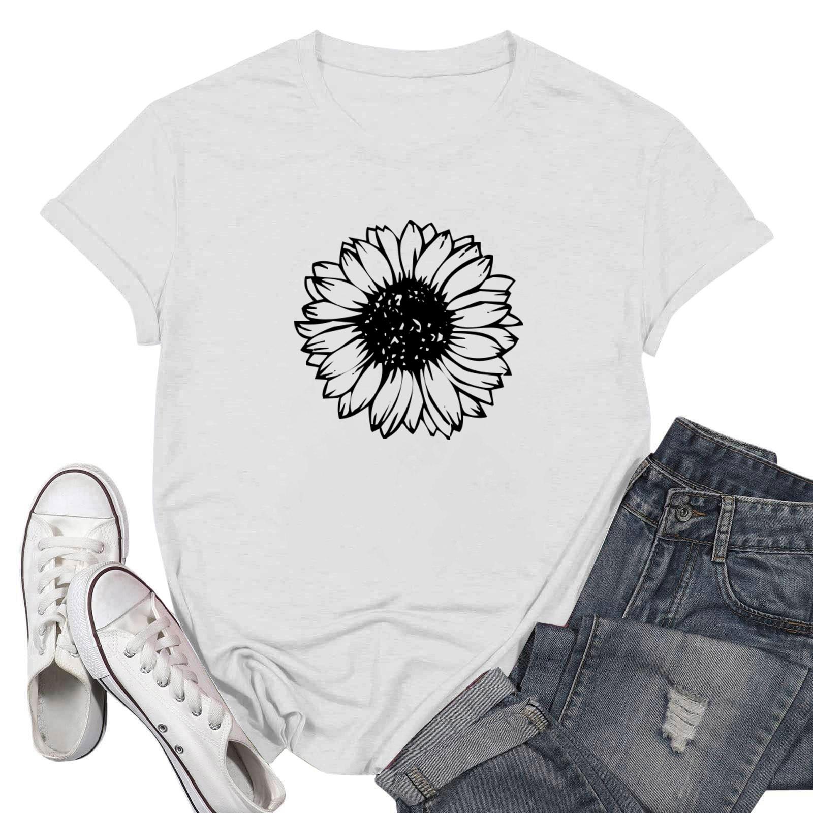 

Женская повседневная футболка с принтом хризантемы, пуловер с круглым вырезом, топ с короткими рукавами XL белый
