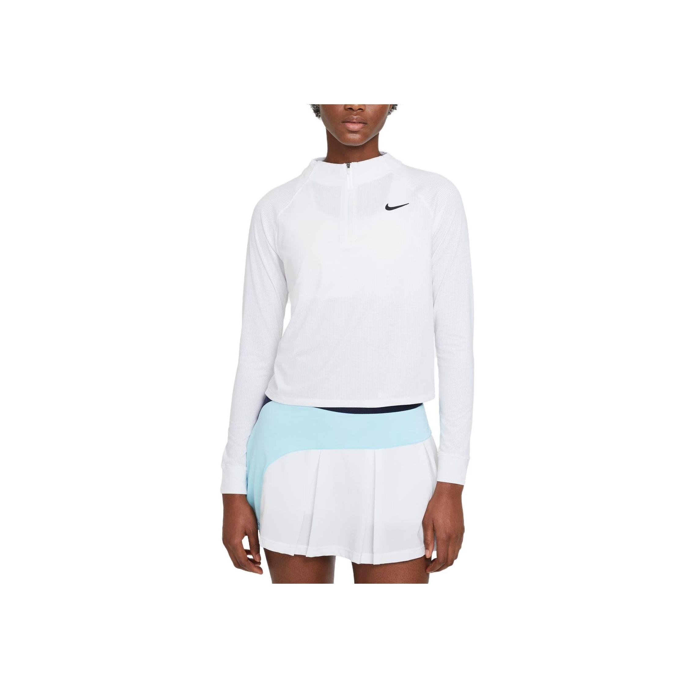 

Женский теннисный топ Nike Dri-Fit с коротким рукавом, вязаный, на молнии до половины, белый/черный CV4698-100 XL