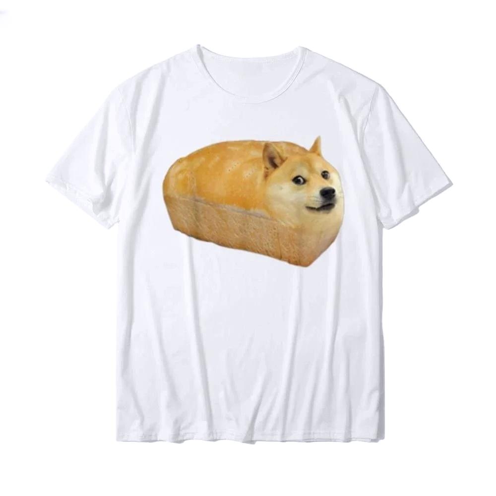 Funny Shiba Inu Doge Bread Meme Graphic Tshirt Normal Tops T Shirt For Unisex Summer New Coming Cartoon T Shirts Casual Y2k Tee