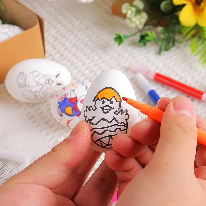 1-20Sets Easter Decoration 2025 DIY Hand Painted Eggs 6 Pcs Cartoon Bunny Eggs Kids Hand Painted Set Gift Home Decoration