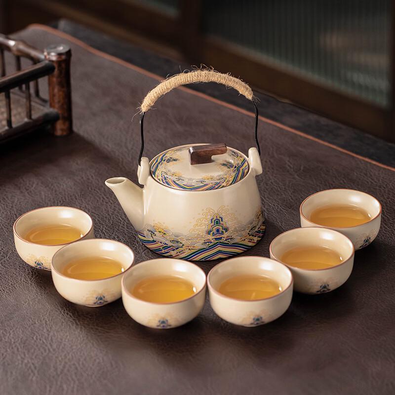 Zhuijia Ru Kiln  Waves and Cliffs  Beam Handle Teapot Set