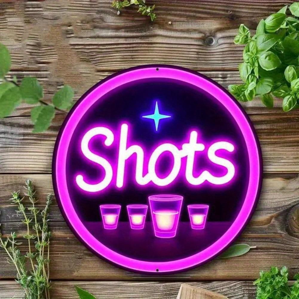 

Metal Glow In The Dark Sign SHOTS Neon Light Wall Art For Bar Party Home Decor 20x20 разноцветный