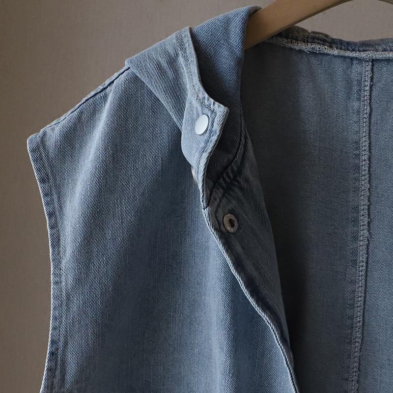 2025 Spring/Summer Women's Korean-Style Loose Casual Hooded Denim Vest Jacket