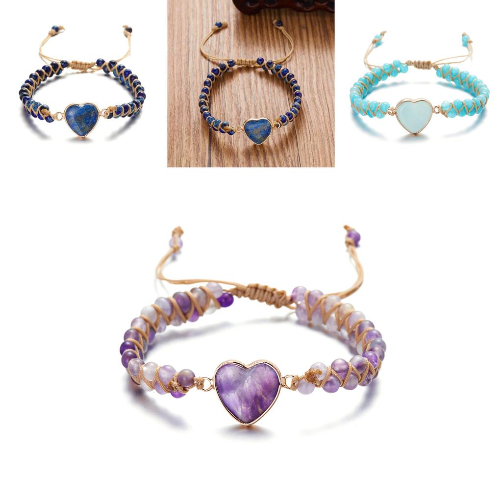 Ręcznie robiona bransoletka w kształcie serca z kamieniami szlachetnymi na letnią modę