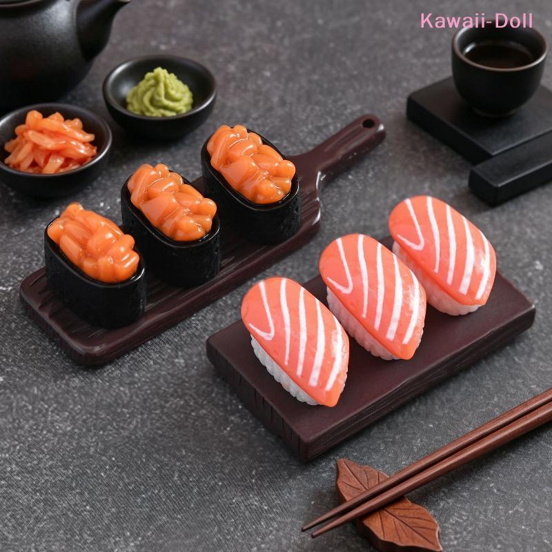 [DO]10Pc Dollhouse Mini Japanese Sushi Model Salmon Roe Sweet Shrimp Sushi Miniature Food DIY Resin Pendant Decoration[DO]