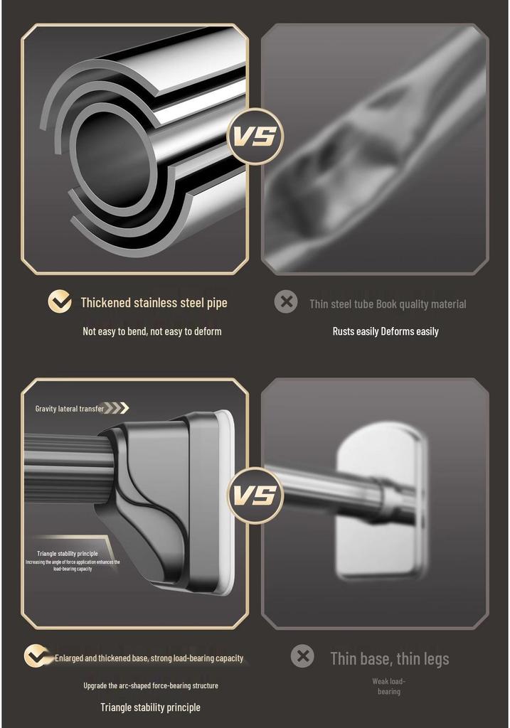 No-Drill Retractable Clothes Drying Rod for Curtain and Wardrobe Support - Nail-Free Bathroom or Shower Drying Rack.