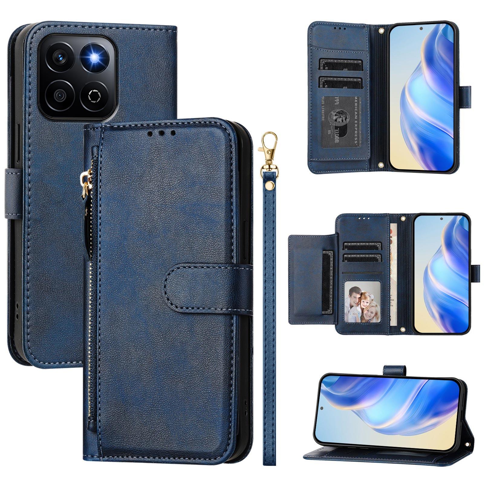 

For Honor 200 Smart 5G/X7c 5G/X7c 4G Case Zipper Pocket Multiple Card Slots Leather Phone Cover B