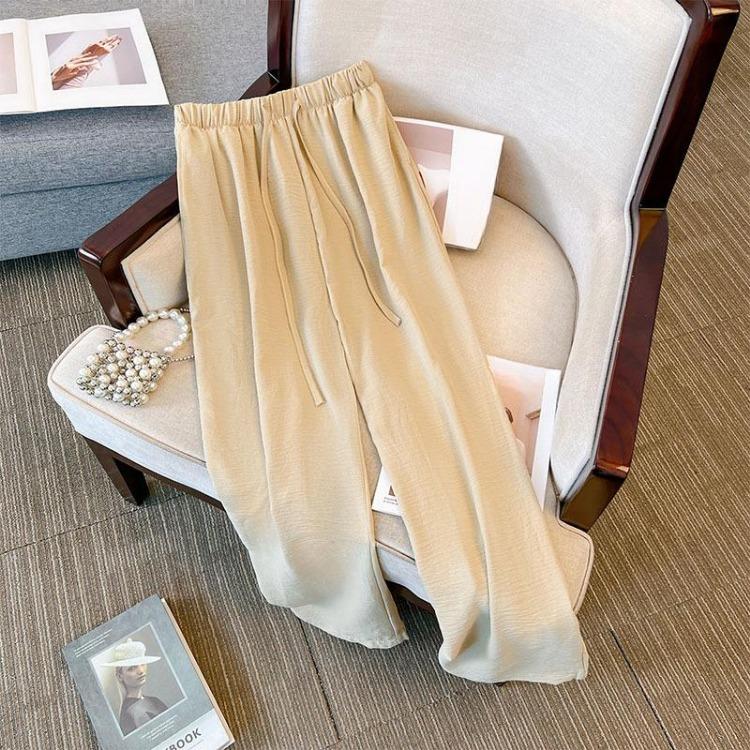 Plus Size Women High Waisted Wide Leg Trousers Summer Cool Feeling Straight Thin Pants