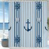 Modern Blue Stripes Sailing Style Shower Curtain, Bathroom Decorative Shower Curtain, Printed Fabric Shower Curtain With Hooks