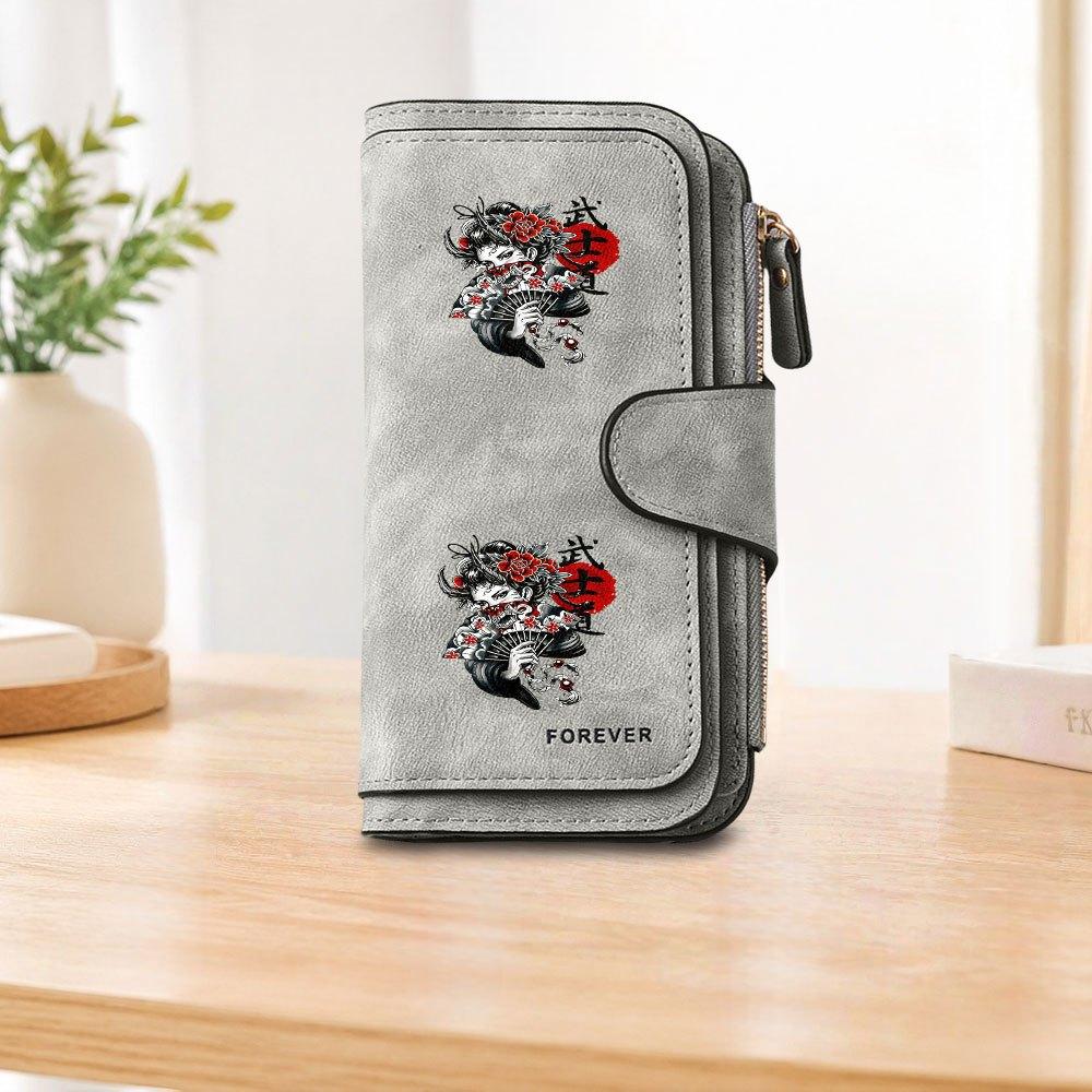 Prajna Geisha Tattoo Long Zipper Wallet, Large Capacity Card Holder, Unisex Clutch Bag, Fashionable Zipper Coin Purse, Suitable for Daily Use, A