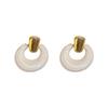 Korean Temperament White Oil-dripping Geometric Circle Gold Tone Dangle Earrings Women Simple Retro Daily Commuting Jewelry Gift