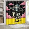 1pc Ufo-Printed Shower Curtain with Cow Pattern, Retro Cyber-Style Home Decoration Bathroom Curtain, Polyester Fabric Bathtub Cu