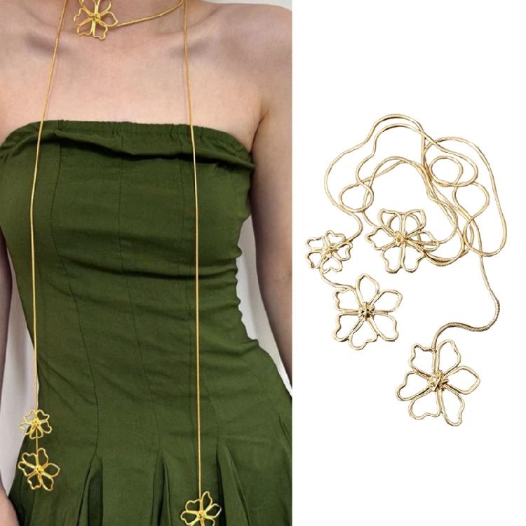 Sophisticated Hollow Petal Pendant Long Necklace Elegant Metal Necklace Suitable for Various Outfits