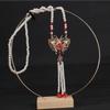 Ethnic Style Hollow Carved Lucky Bag Pendant Green Imitation Jade Handmade Beaded Long Necklace