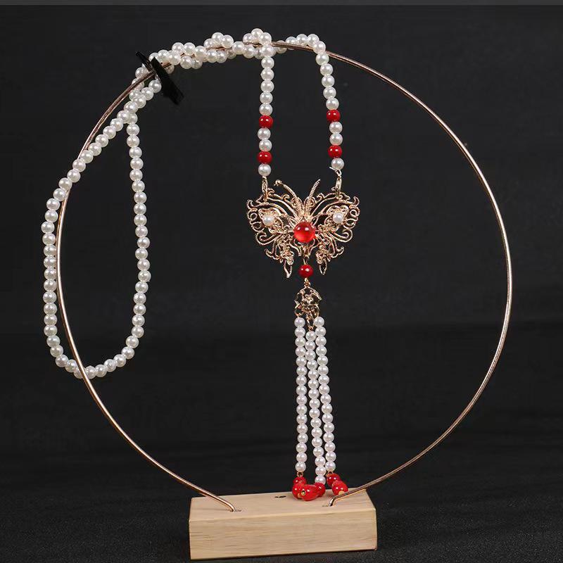 Ethnic Style Hollow Carved Lucky Bag Pendant Green Imitation Jade Handmade Beaded Long Necklace
