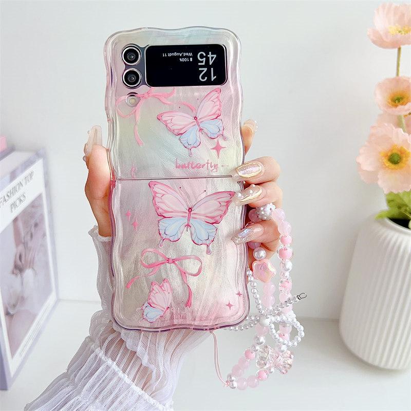 

Складной чехол для телефона Samsung, акриловый чехол для телефона Girl Powder Butterfly, браслет для Samsung Z Flip5 Z Flip4 Z Flip3, новый универсальный чехол для девочек Samsung Z Flip 5