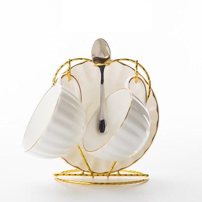 Gold-Plated Wrought Iron Coffee Cup and Saucer Holder for 2 Cups