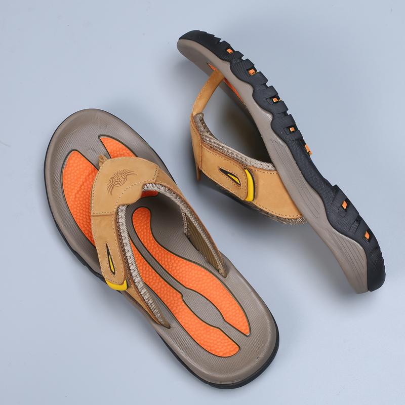 Fashion Genuine Leather Cool Summer Flip-flops Mens Breathable Outdoor Walking Sandals Antiskid Sports Slippers Quick Dry Beach Sandals