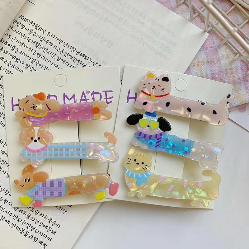 Kawaii Cartoon Dog Acrylic Hairpin Cute Animal Cat Duckbill Hair Clip Side Bangs Clip Headdress Sweet Hair Accessories Gifts
