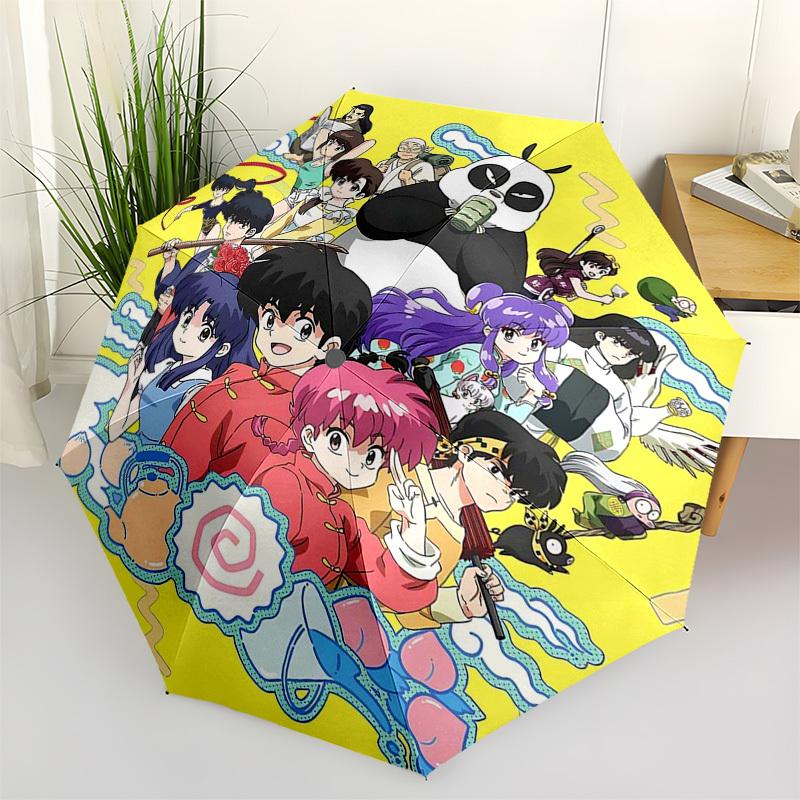 

1pc Kung Fu Panda & Ranma 1/2 Characters Outdoor Umbrella - Automatic Opening/Closing, Portable Tri-Fold Design, 8-Rib Iron Frame, Festival Gift