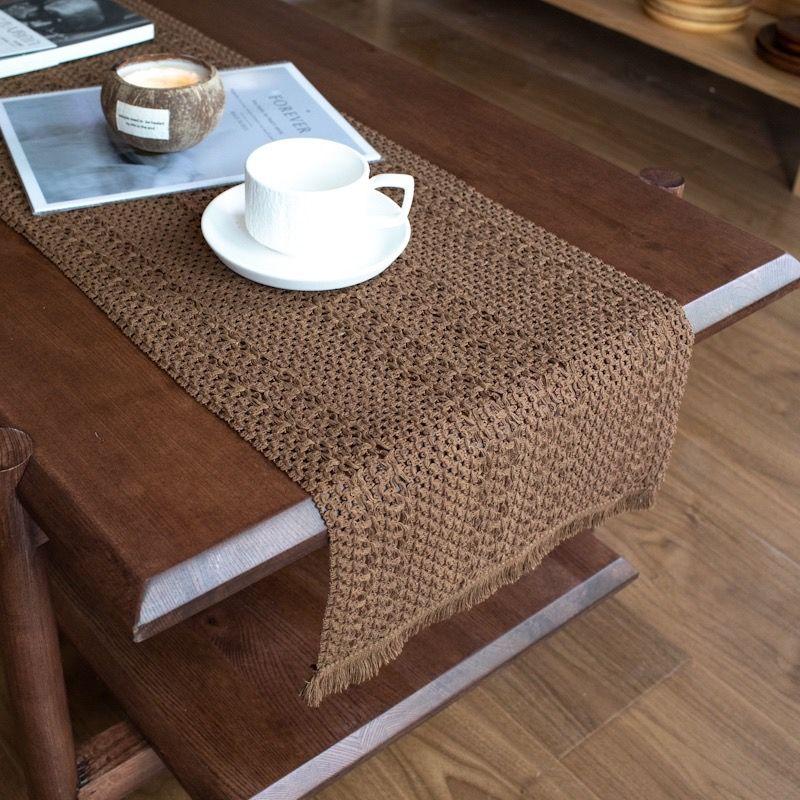 

Retro Coffee Woven Fabric Table Runner Dining Table Bunting Coffee Table TV Cabinet Tablecloth Dining Table Decorative Cloth Bench Coffee weaving Other length customization